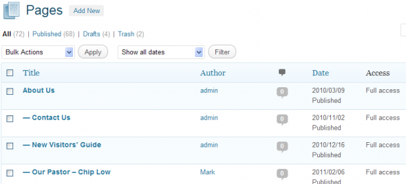 pages list